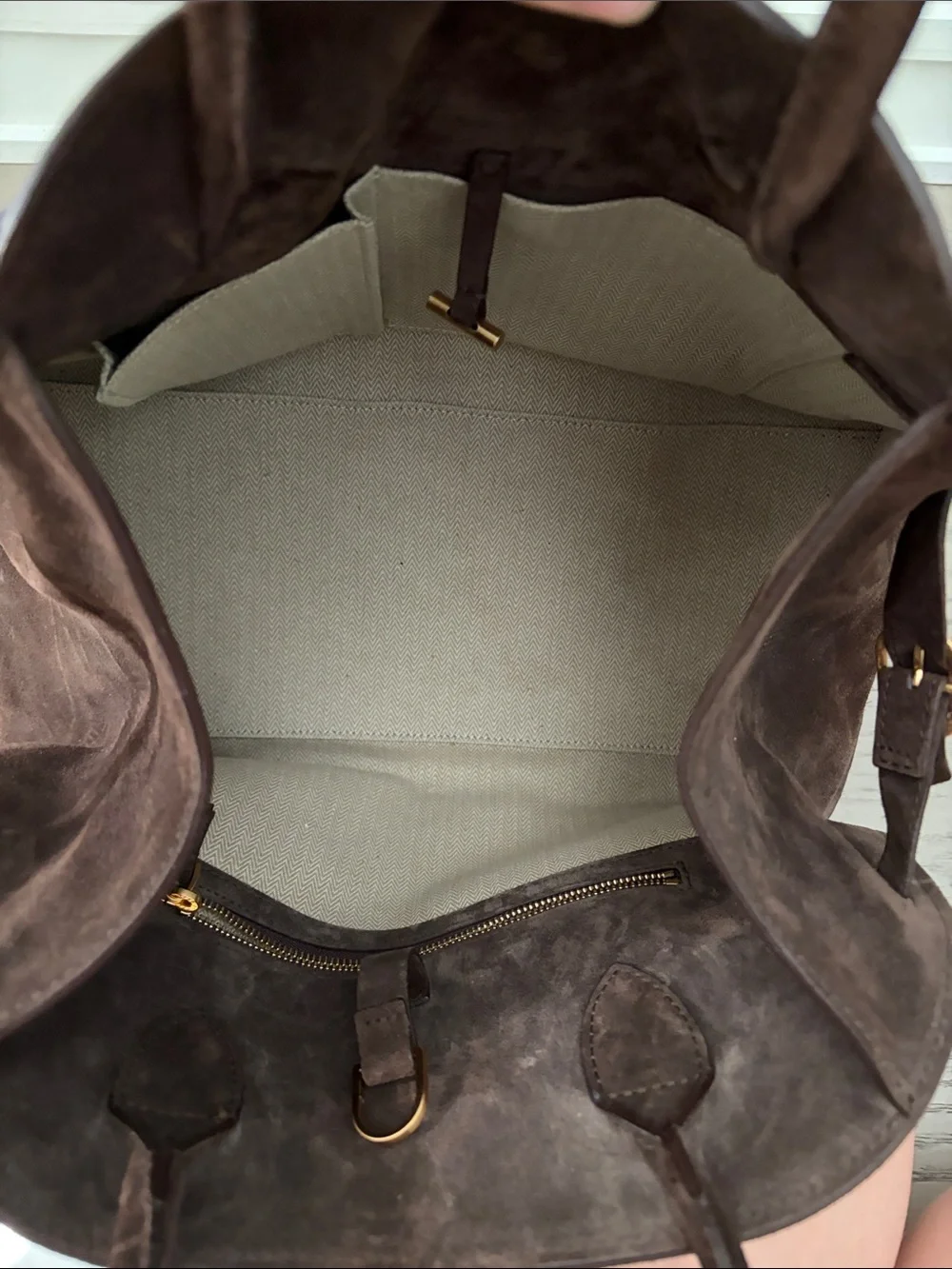 Elborn Structured Suede Satchel in Dark Brown with Gold-Tone Turn Lock